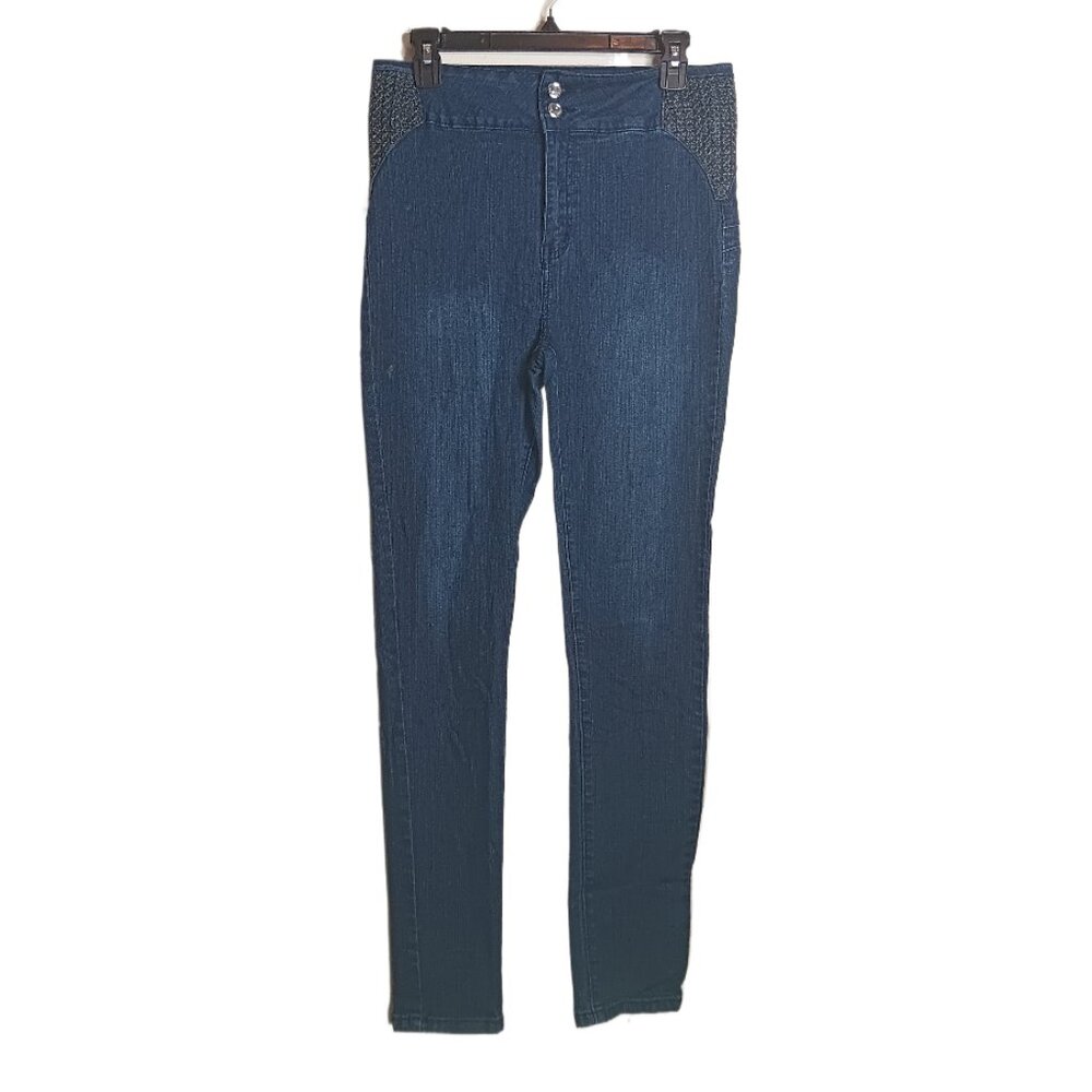 Minerva Skinny Jeans Womens 13 Dark Wash High Rise Embroidered Jewel Button